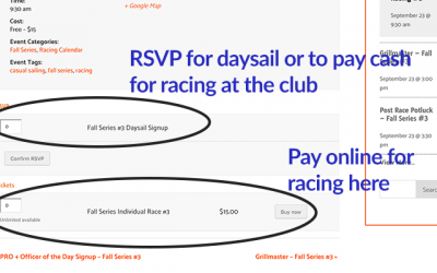 Daysailing, Cash Racing Payments, Race Results from Sept 9